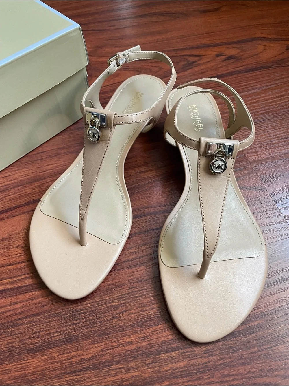 Michael Kors Blush Nude T-Strap Leather Sandals